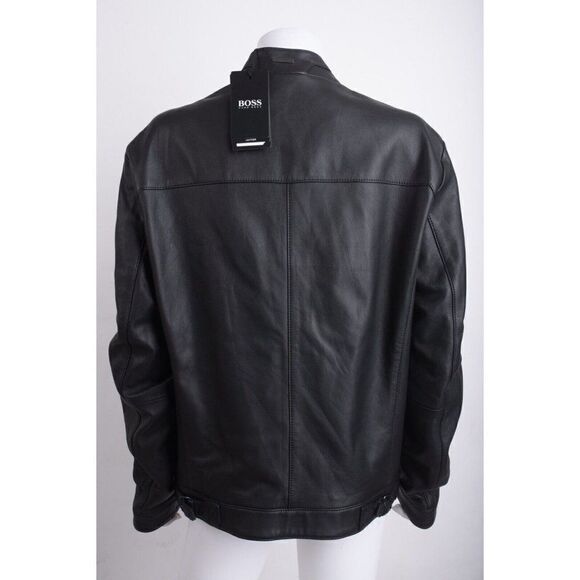 Hugo Boss Mens Black Leather Nardi Biker Jacket Coat Regular Fit US 38R NWT - Picture 6 of 8